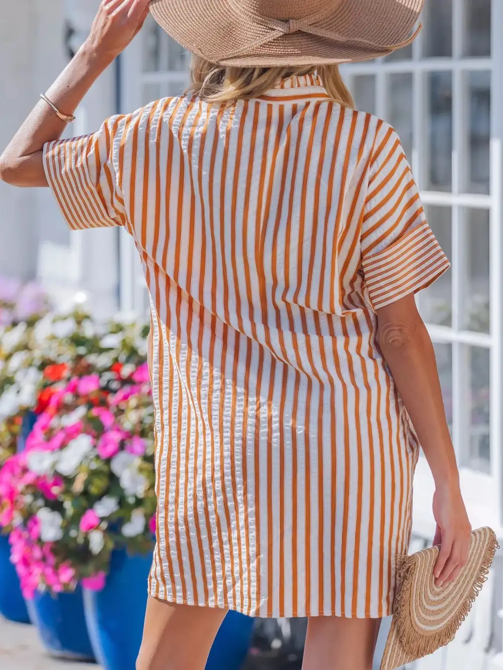 Striped V Neck Mini Dress