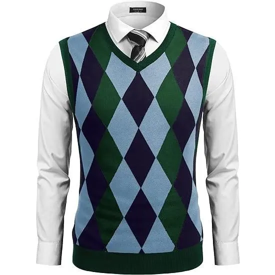 Men’s Sleeveless V-Neck Argyle Sweater Vest – Classic Knit. Modern Slim Fit. Everyday Versatility.