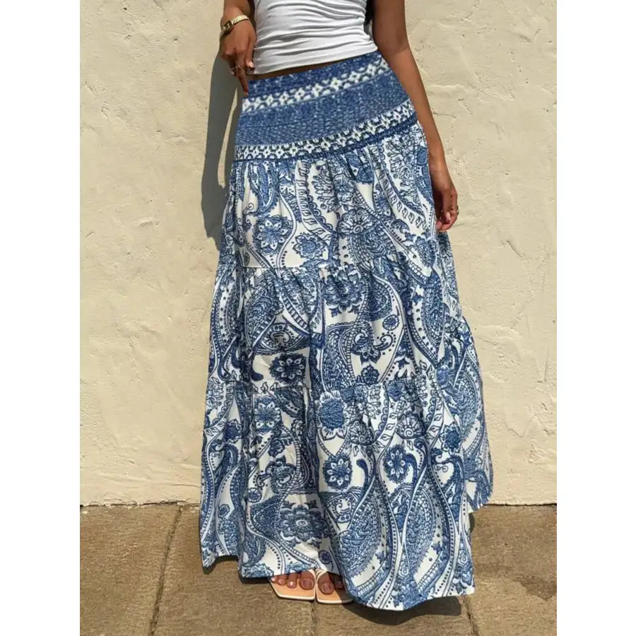 Printed High Waist Maxi Skirt