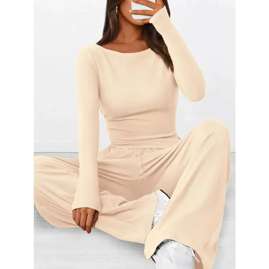 Everyday Long Sleeve Top and Wide Leg Pants Set
