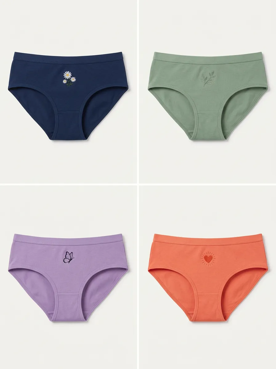 Women's Seamless Butterfly Heart Floral Embroidered Bikini Briefs Six Pack
