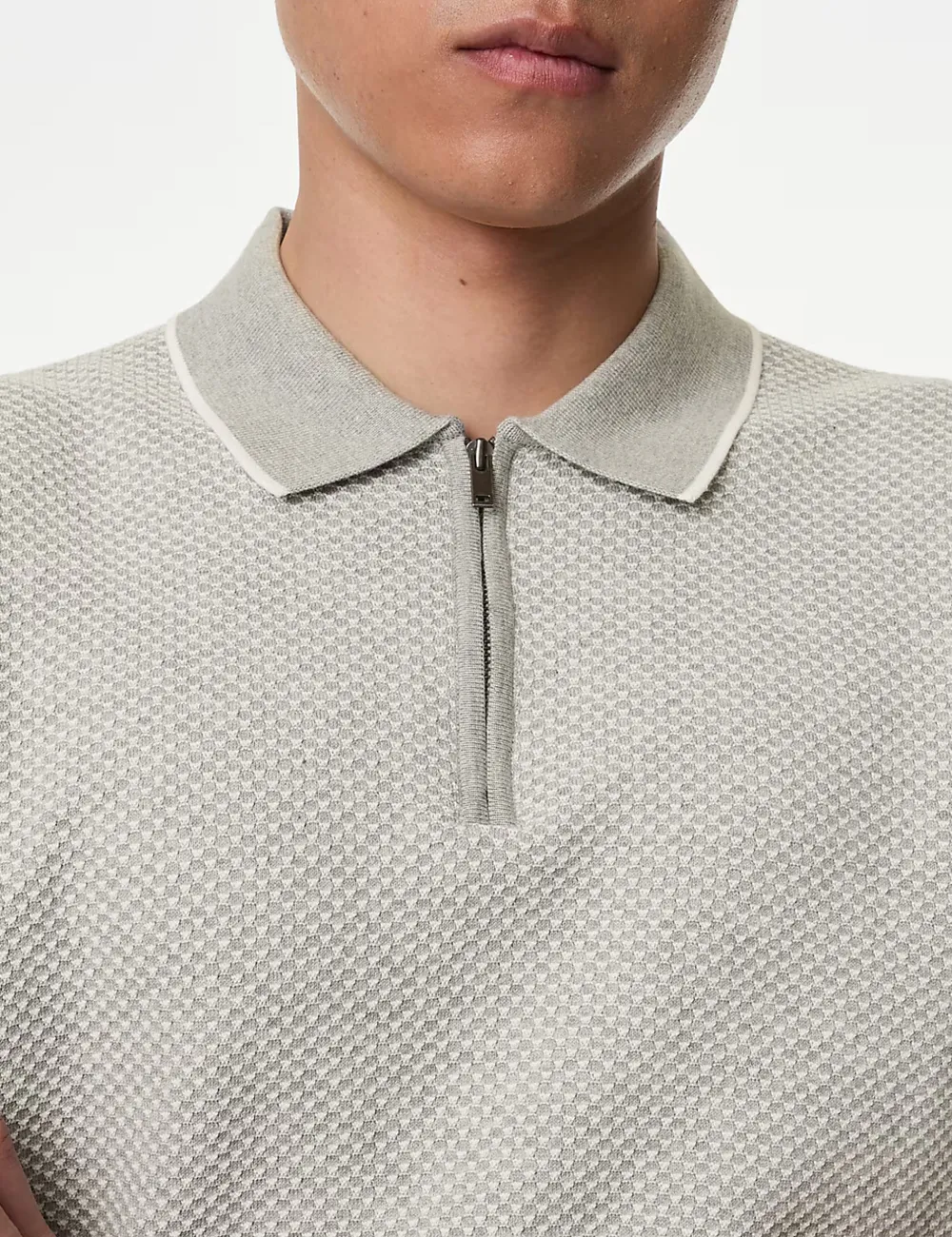 Long Sleeve Textured Knitted Polo Shirt