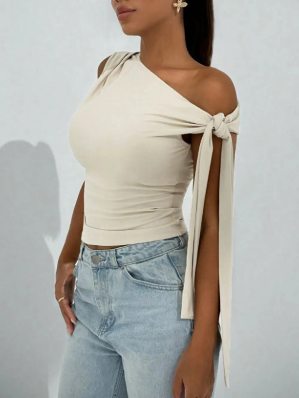 Textured One Shoulder Top