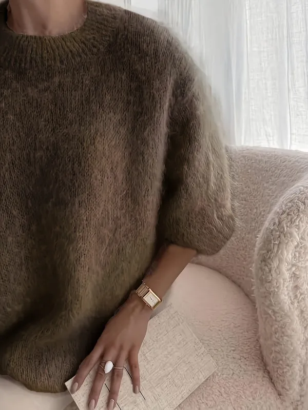 Solid Color Crew Neck Sweater
