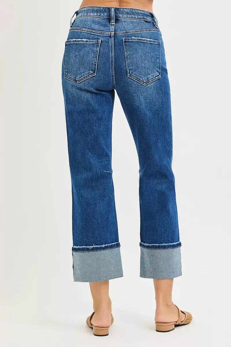 Casual High Waist Straight Leg Distressed Denim Jeans