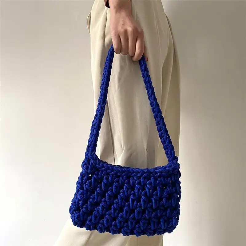 Solid Crochet Knitted Shoulder Bag