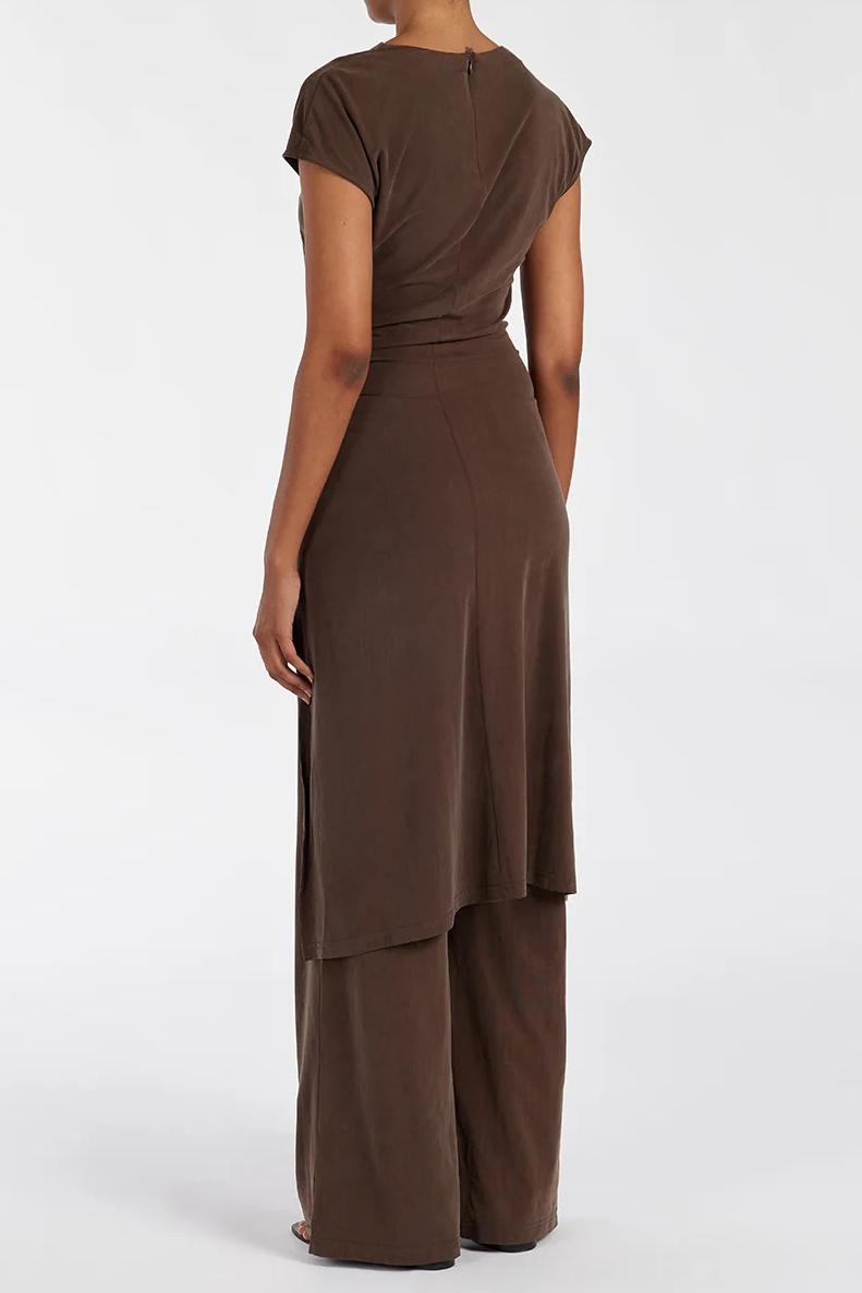 BITTER CHOC DRAPED TUNIC TOP