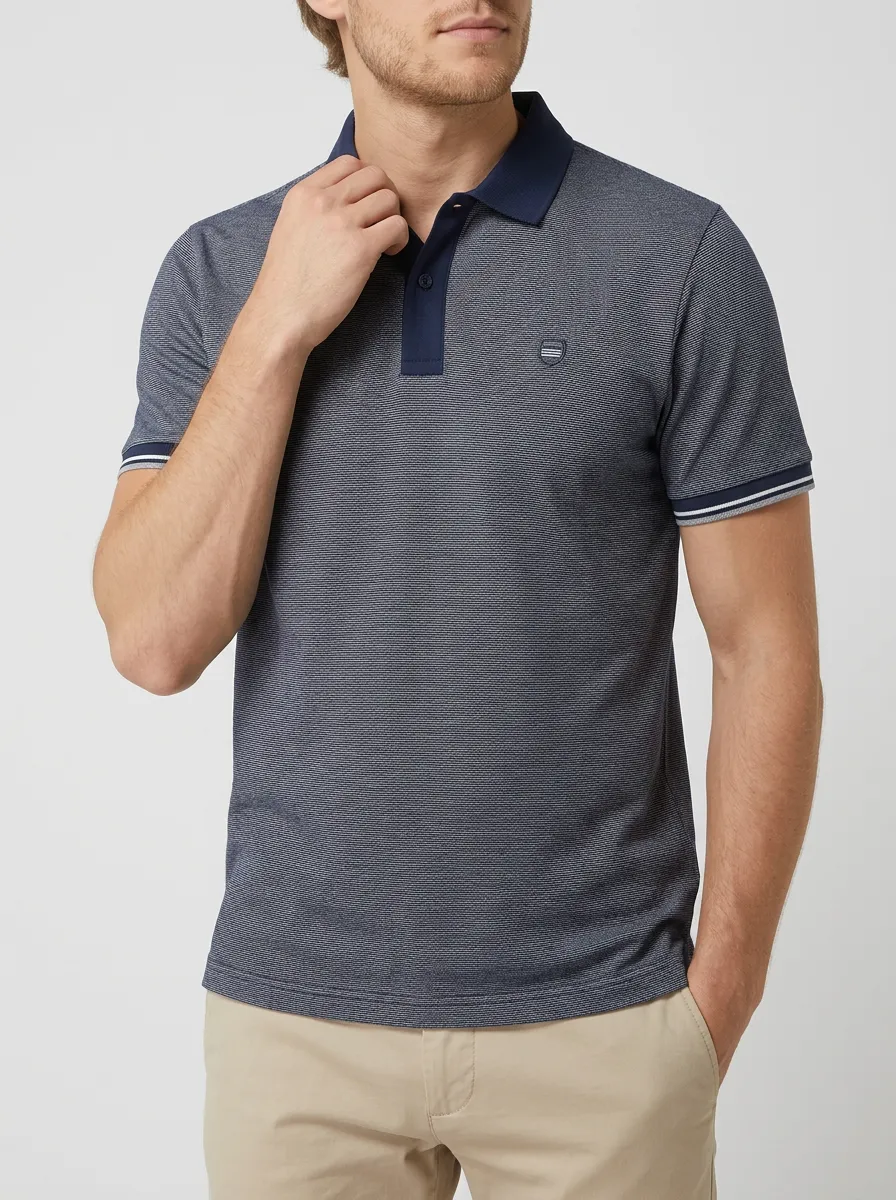 Men's Minimalist Navy Stripe Polo Shirt