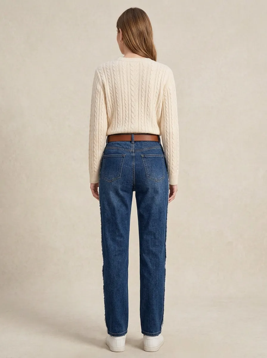 Women's High-Waisted Button-Fly Side-Stripe Denim Jeans