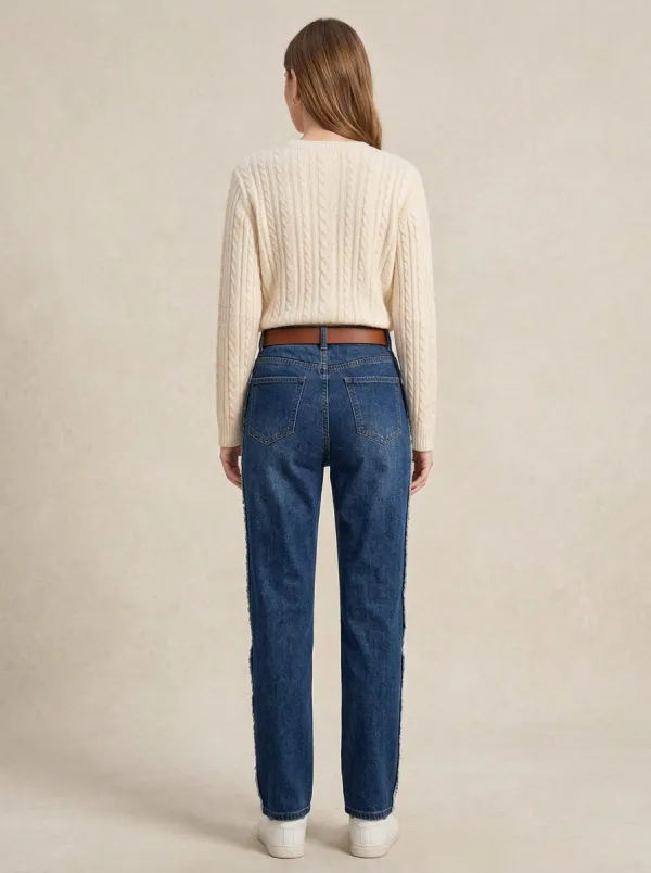 Women's High-Waisted Button-Fly Side-Stripe Denim Jeans
