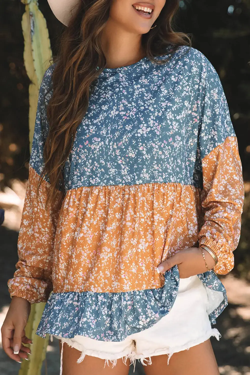 Floral Ruffled Hem Detail Blouse