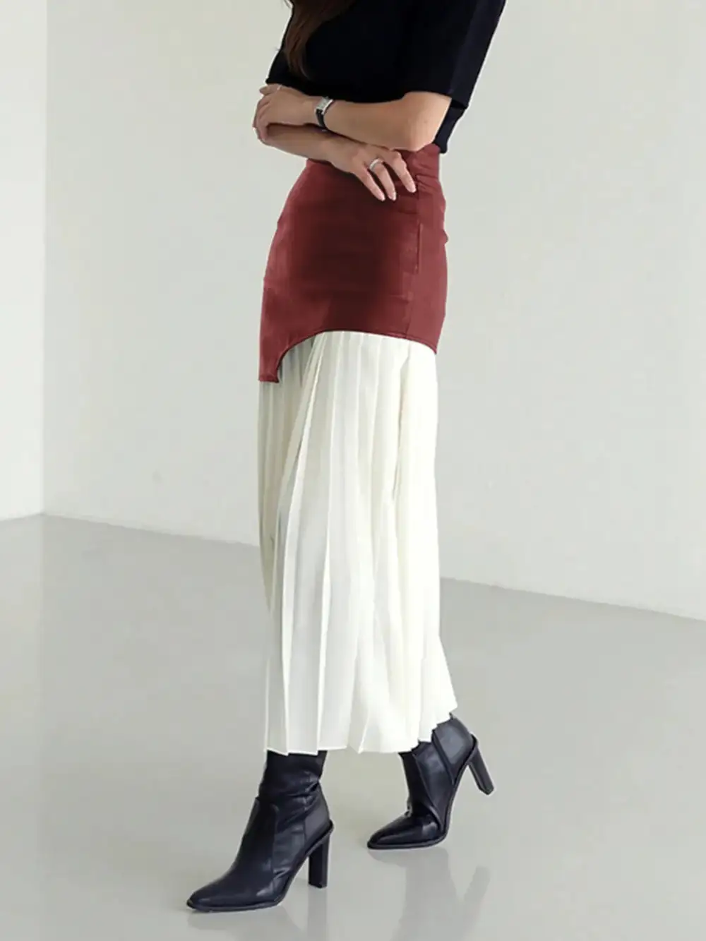 Softened Pleated Patchwork Skirt
