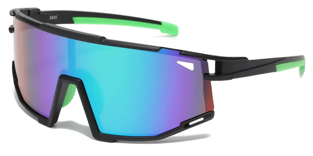 One Piece Shield Color Mirrored Lens Plastic Sports Sunglasses