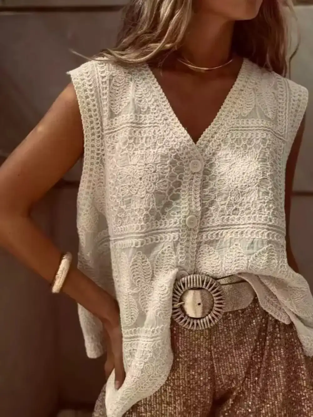 Crochet Lace V-Neck Vest
