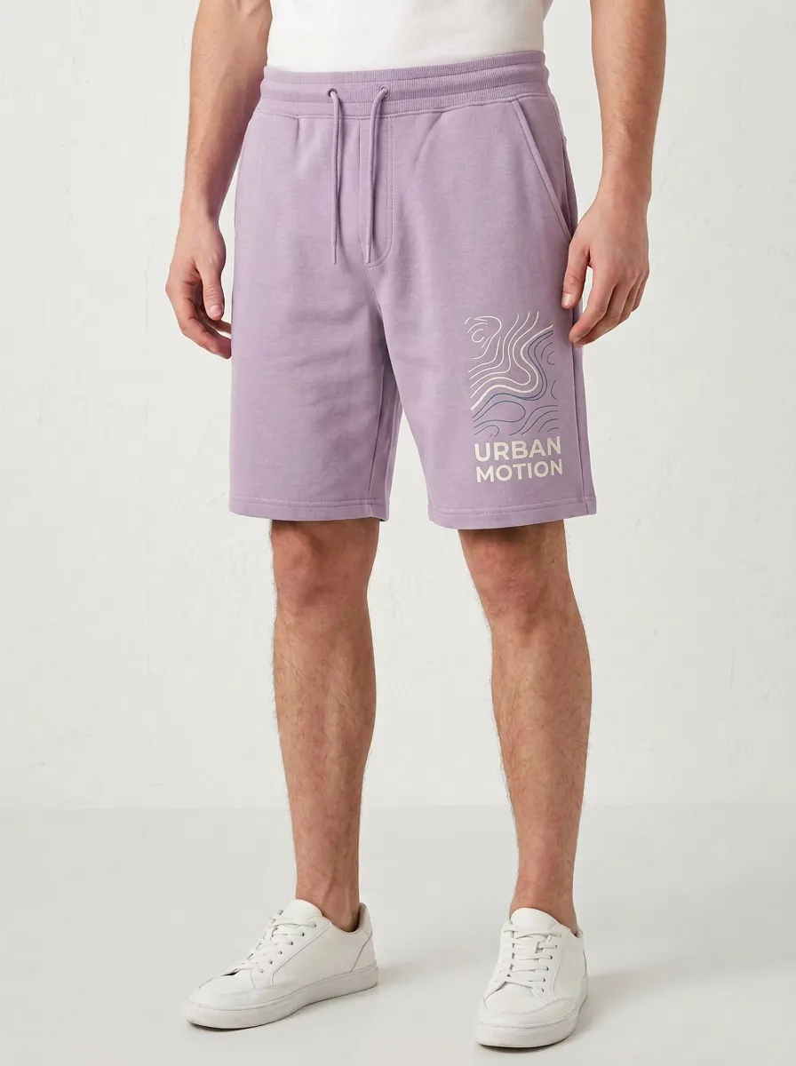 Men's Topographic Running Drawstring Elastic-Waist Printed Sweat Shorts