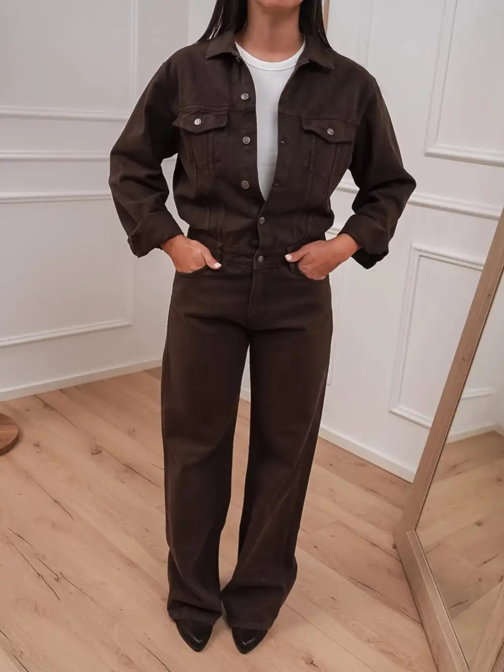 Button Front Pocket Cotton Jumpsuit
