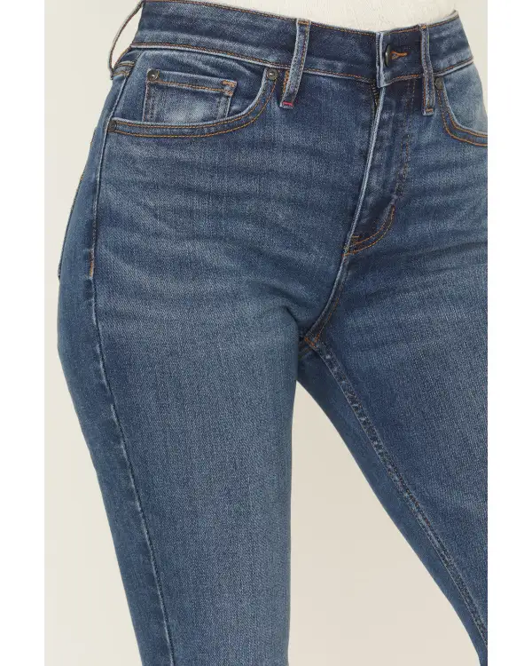 Western Inspired High Rise Bootcut Stretch Denim Embroidered Jeans
