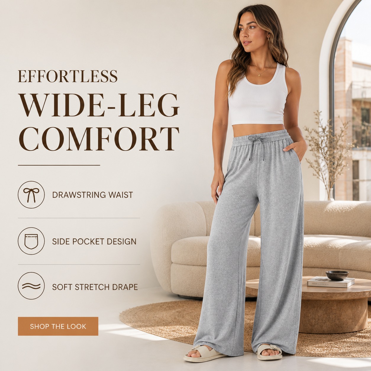 Women's High Waisted Drawstring Wide Leg Casual Pants style overview
