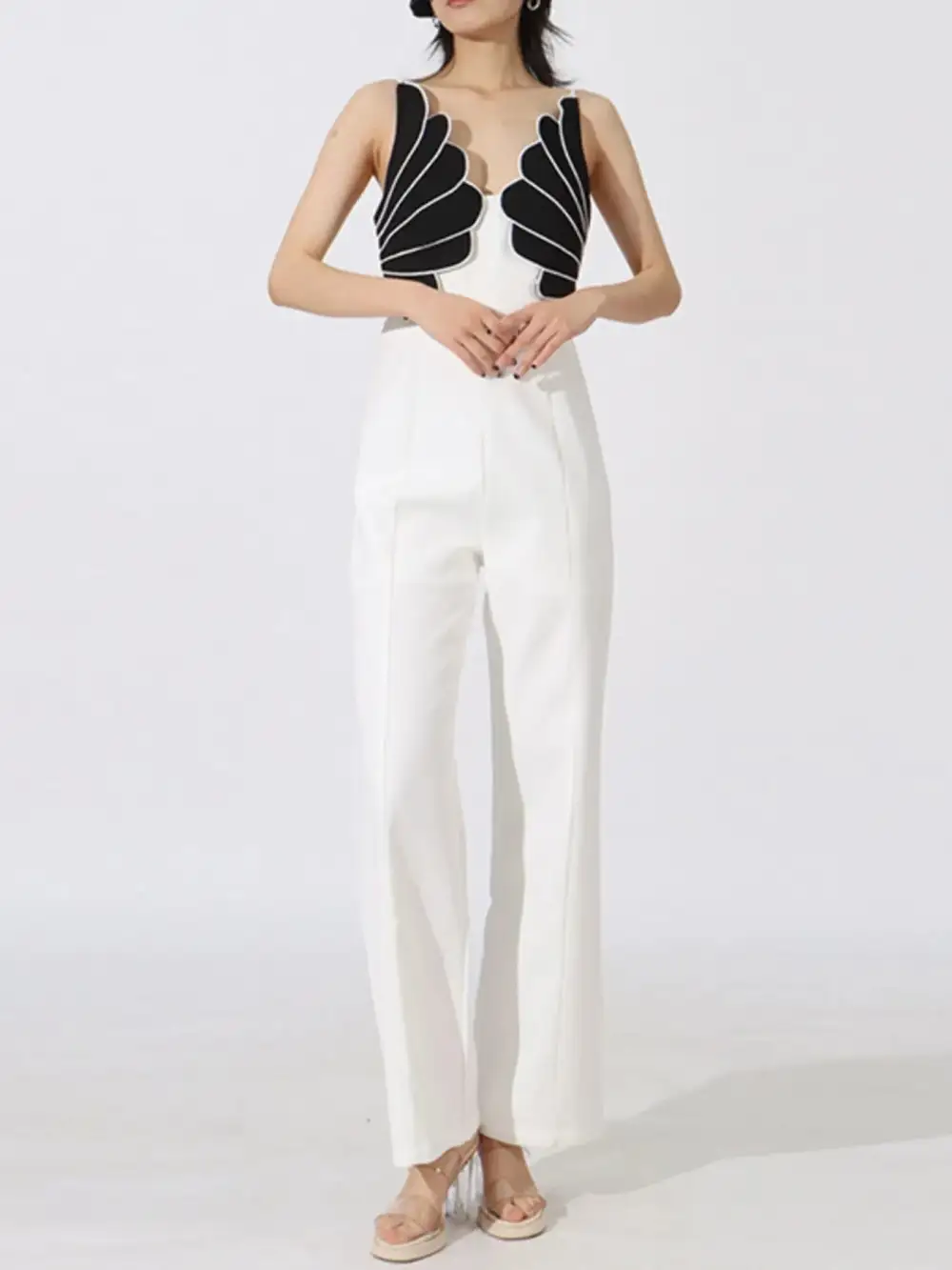 Contrast Sleeveless Wide Leg Jumpsuit
