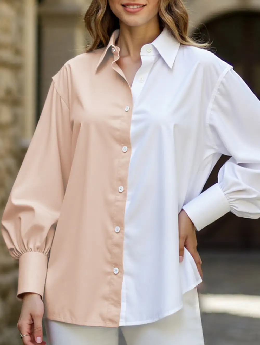 Simple Patchwork Contrast Detail Shirt