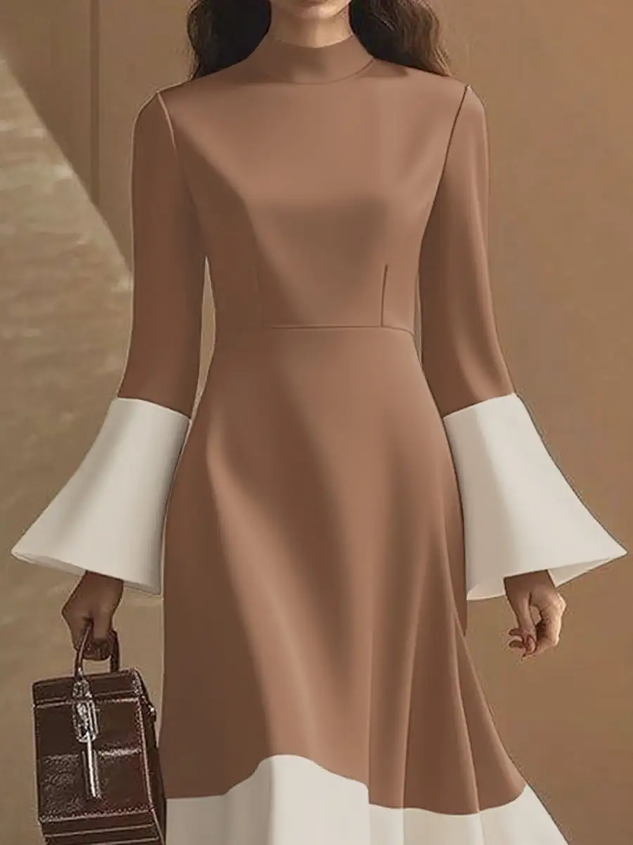 Flared Pleated Neck Maxi Dress