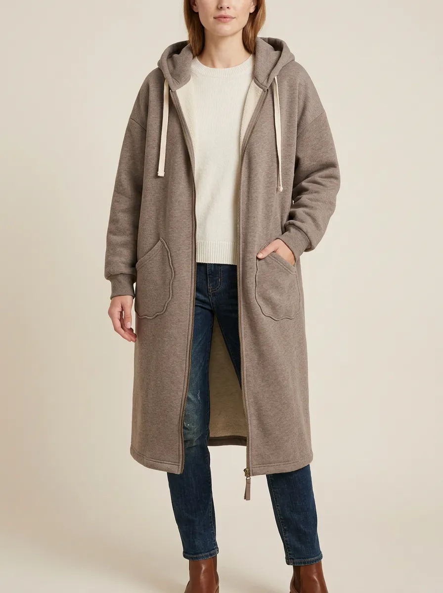 Functional-Layer Fleece-Lined Long Hooded Coat