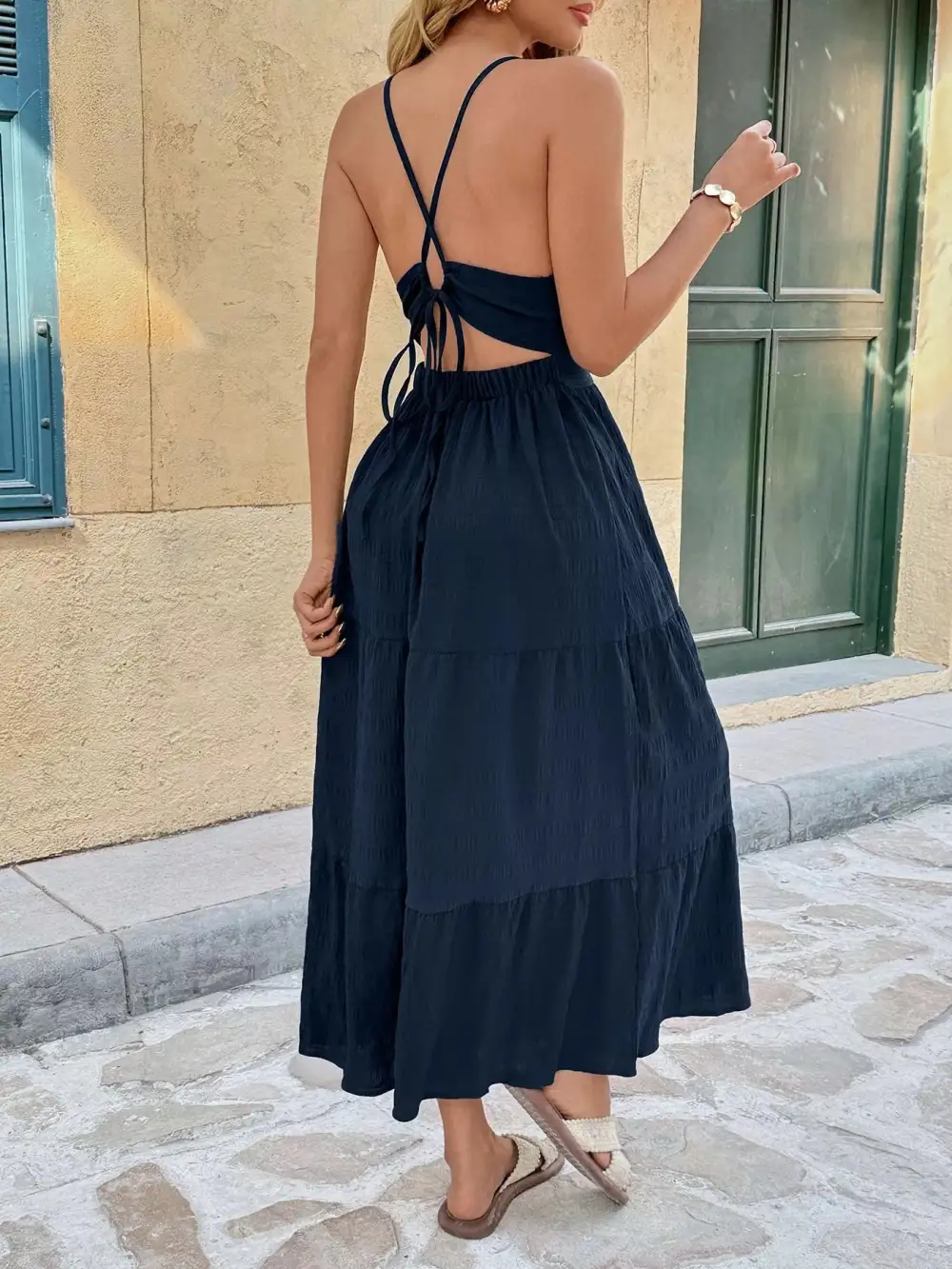 Gathered Detail Tiered Midi Dress