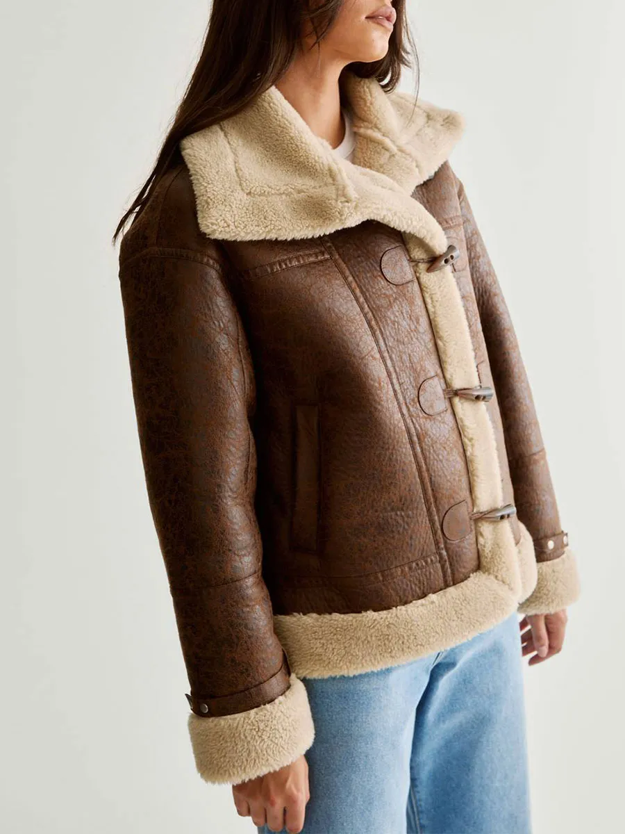 Women'S Vintage Leather & Shearling Cropped Jacket