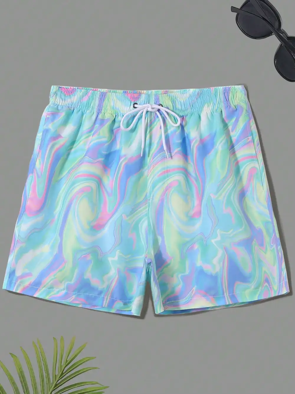 Men's Drawstring Allover Print Pocket Swim Trunks
