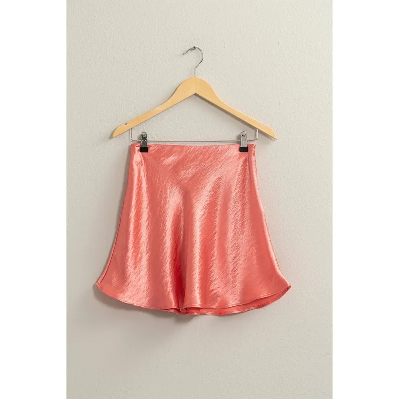 Pink Satin Mini Skirt
