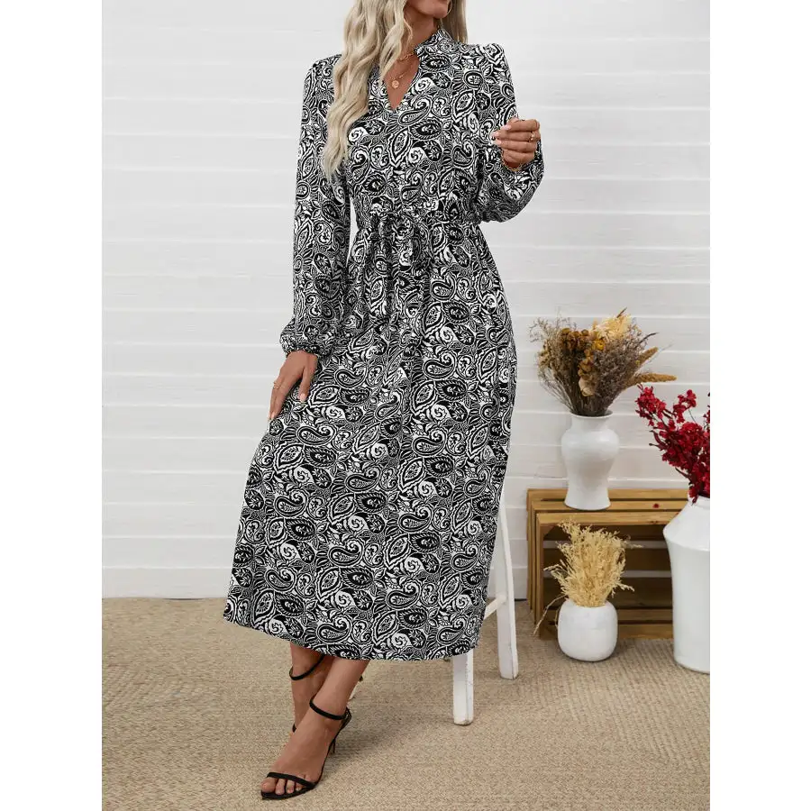 Paisley Long Sleeve Midi Dress