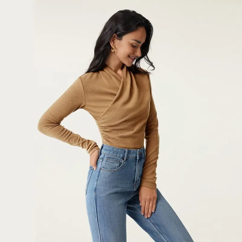 Chic Surplice Long Sleeve Top – Casual & Elegant Shirt