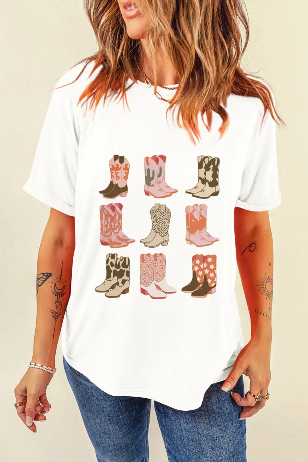 White Western Cowboy Boots Print