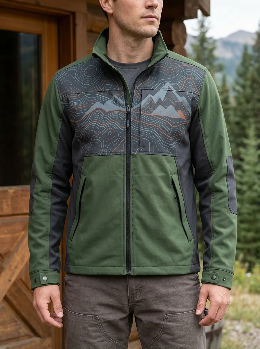 Men's Outdoor Hiking Mountain Topographic Modern Journey Jacket