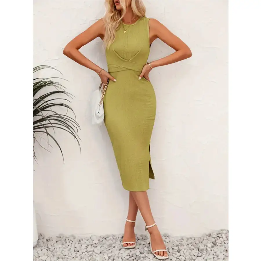 Back Tie Sleeveless Slit Midi Dress