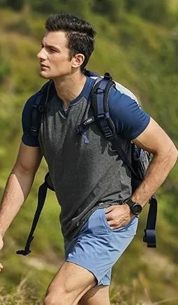 Mens Muscle Slim T Shirt V-Neck Henley