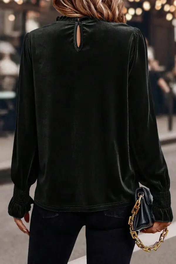 Velvet Frilled Puff Sleeve Blouse