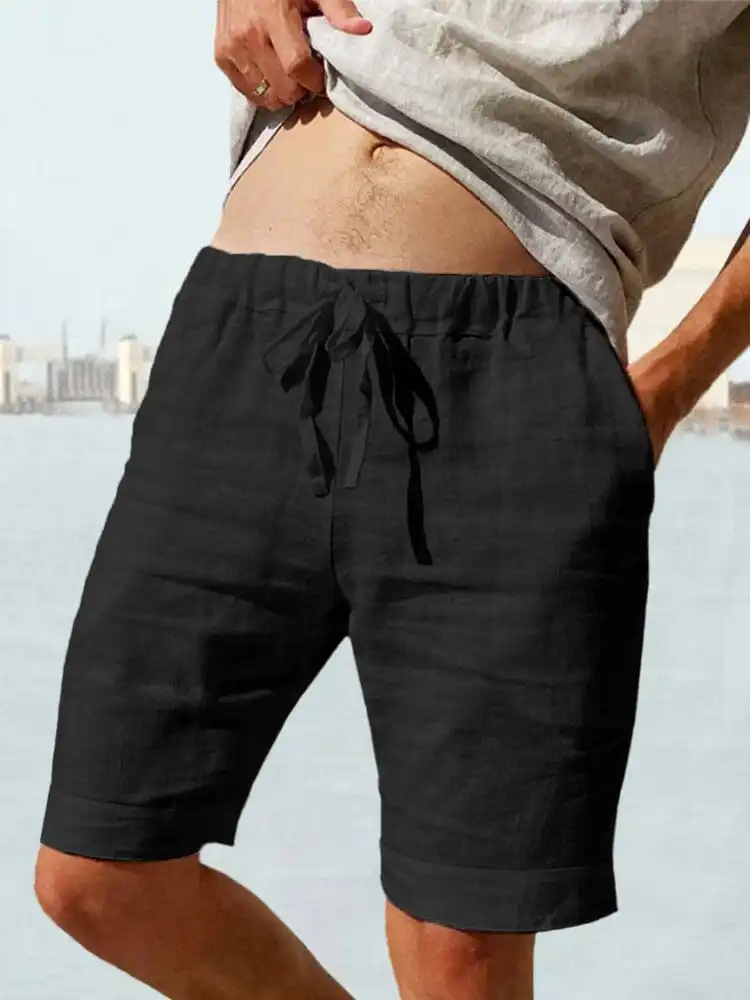Men's Cotton Linen Drawstring Casual Shorts