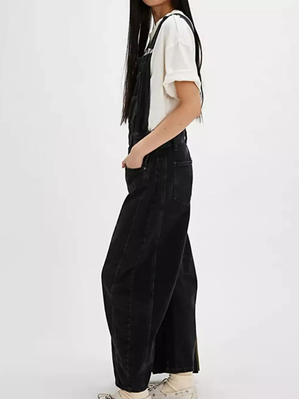 Wide Strap Wide Leg Denim Overalls Full-Length Bib Overalls