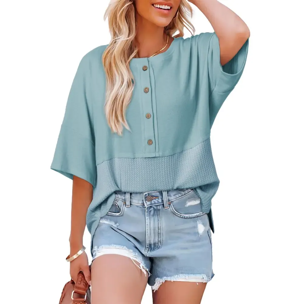 Women's Waffle Knit Button Down Top