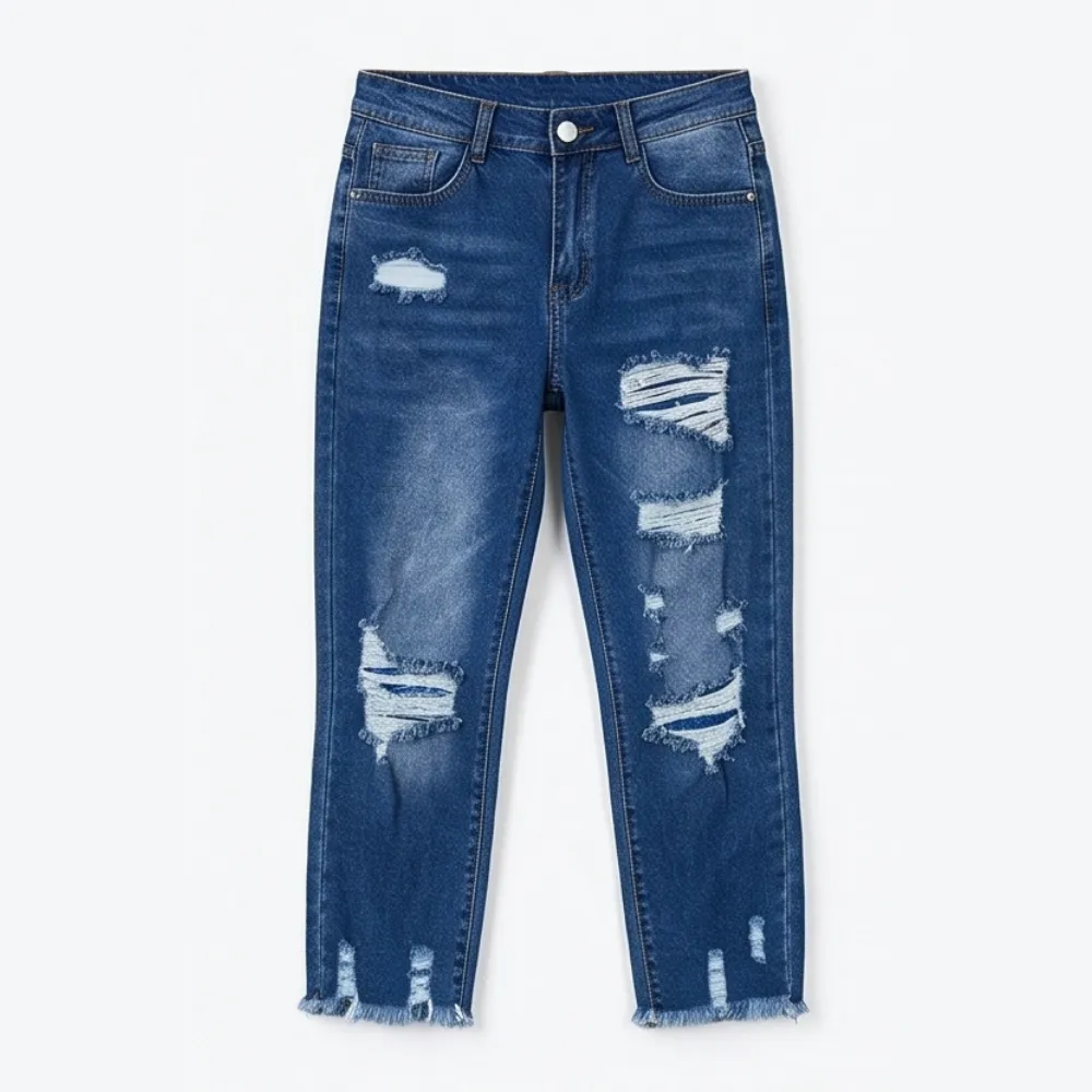 Soft Cotton Frayed-hem Capri Jeans