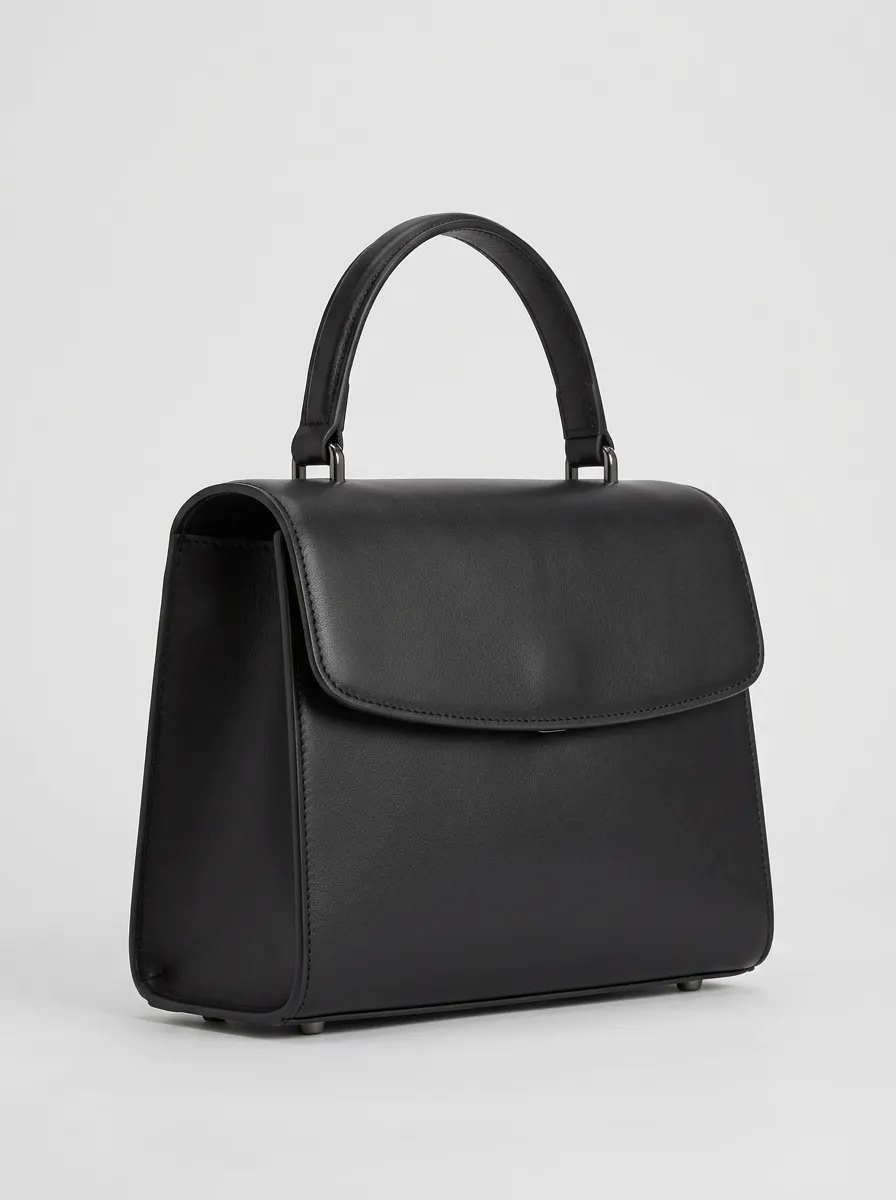 Women's Polished Black Classic Carry Bag with Top Handle