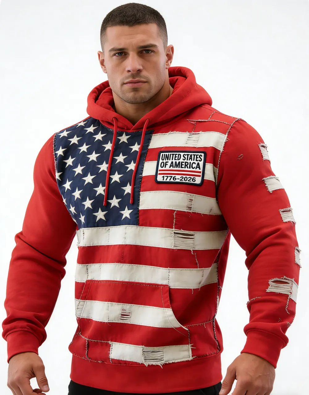 USA 250Th Anniversary ✦ Final Clearance Sale UNITED STATES OF AMERICA Flag Pattern Patchwork Hooded Sweatshirt