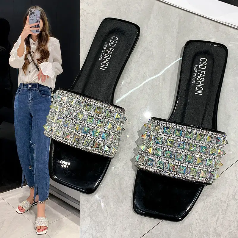 Rhinestone Detail Flat Sandals