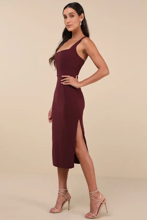 Vibrant Allure Black Square Neck Sleeveless Bodycon Midi Dress