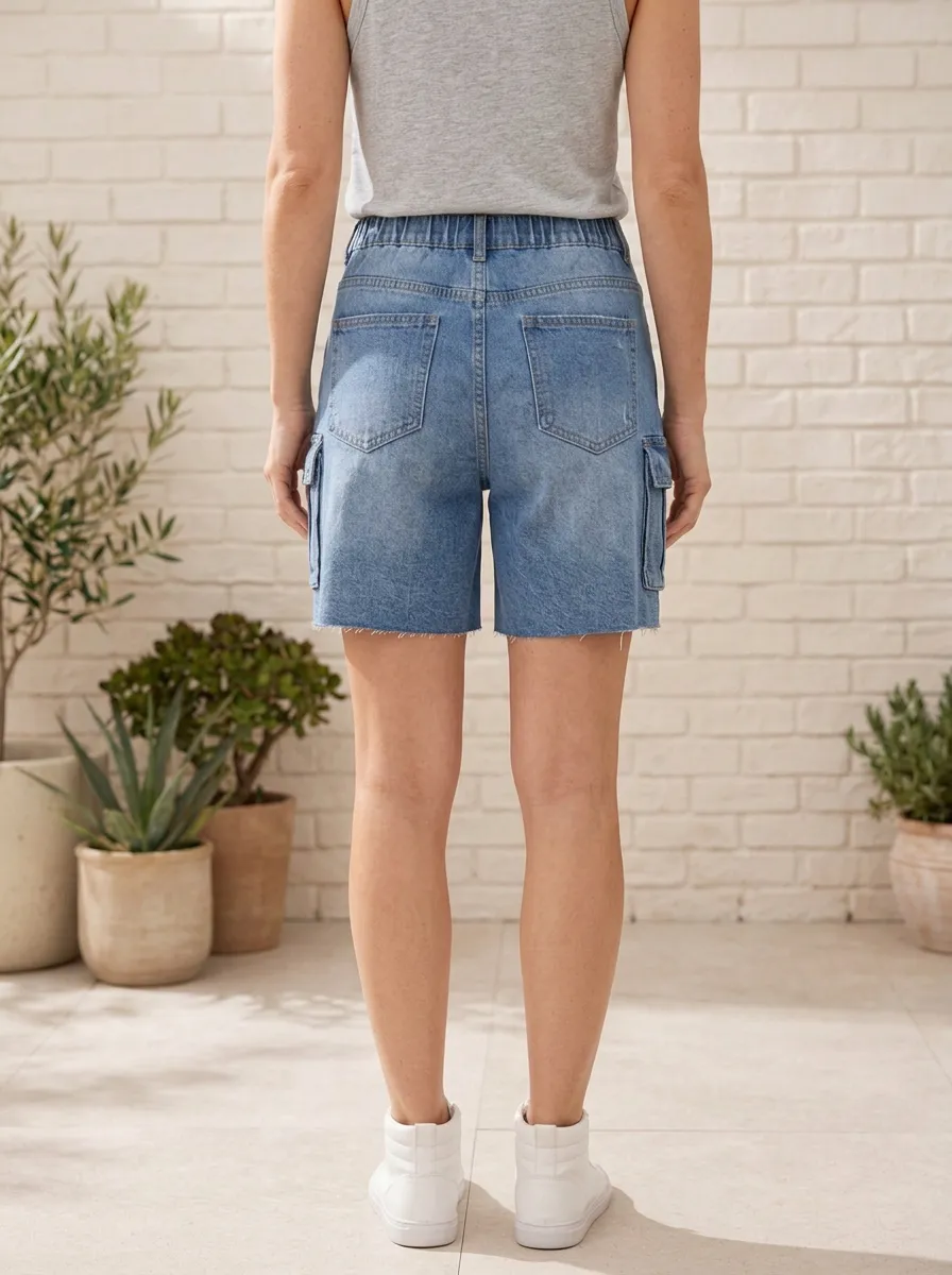 Women's Casual High-Waisted Cargo Denim Shorts