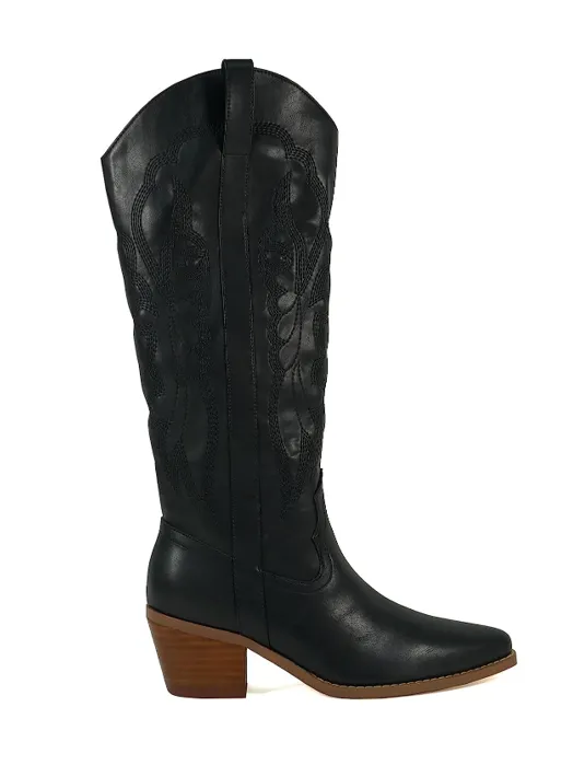 Faux-Leather Faux-Suede Suede Knee-High Boots