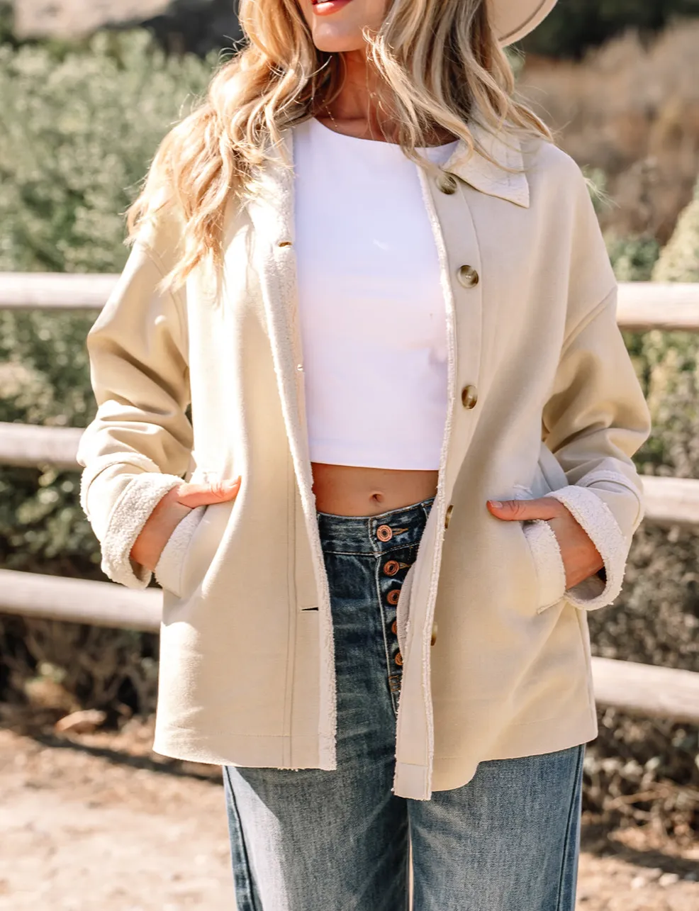 Parchment Suede Sherpa Lined Western Loose Jacket