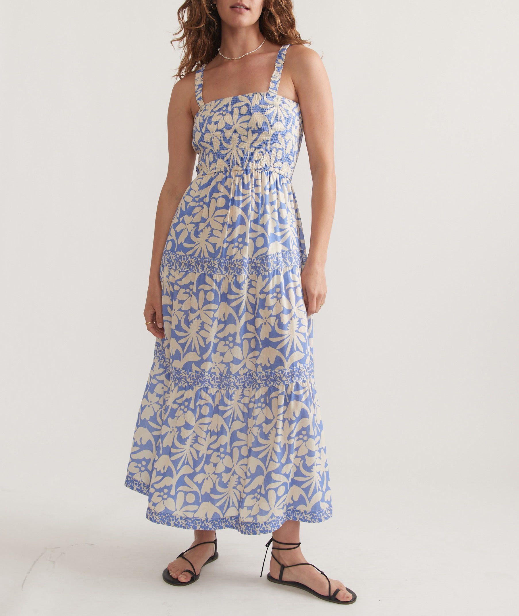 Blue Floral Print Midi Dress