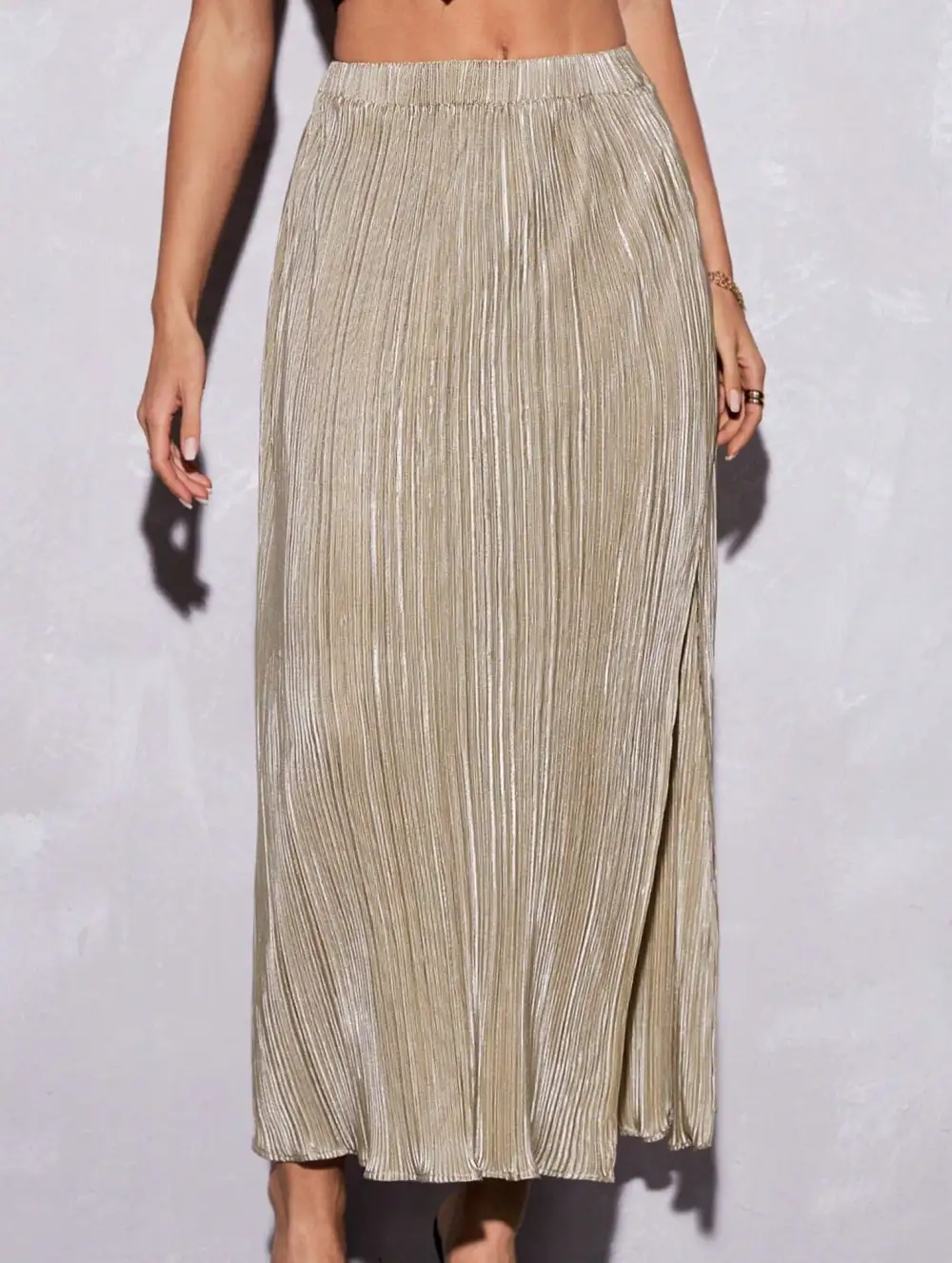 High Waist Slit Pleated Skirt